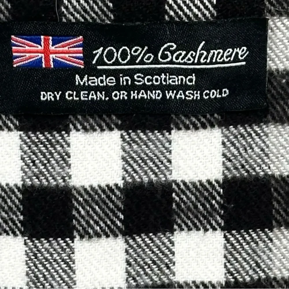 Scottish 100% Cashmere gray Black Tartan Heritage Plaid Fringed Scarf Unisex